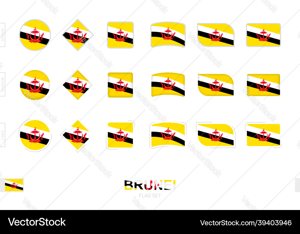 Brunei flag set simple flags of with three Vector Image