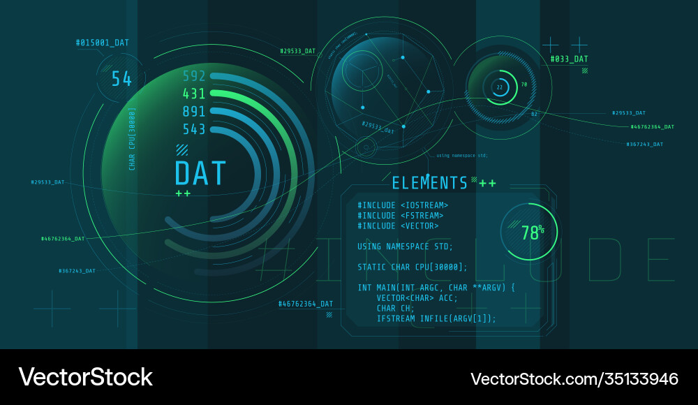 Composition computer hud interface with coding Vector Image