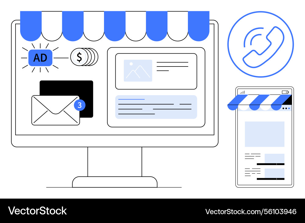 Digital storefront with website interface Vector Image