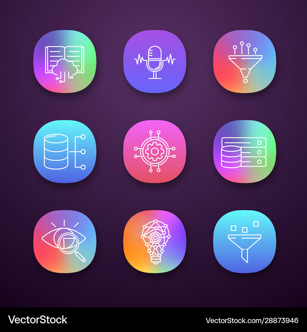 Machine learning app icons set Machine learning app icons set vector image