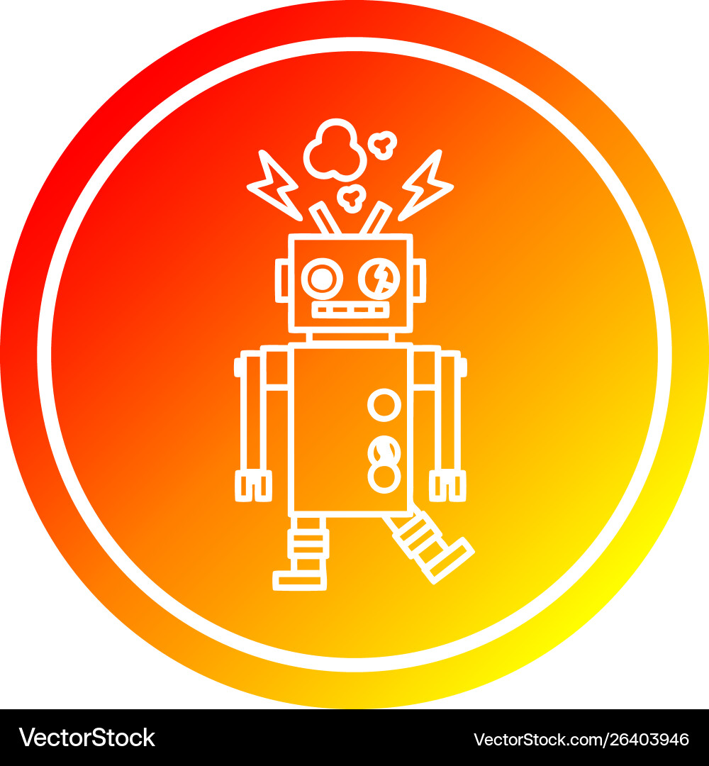 Malfunctioning robot circular in hot gradient vector image