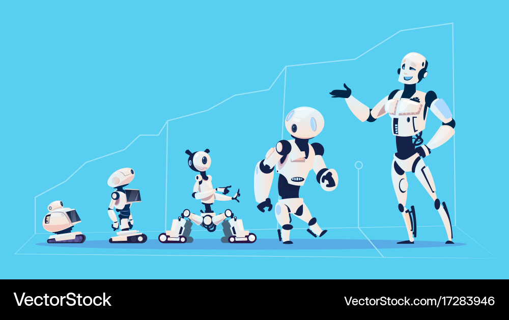 Modern robots group futuristic artificial vector image
