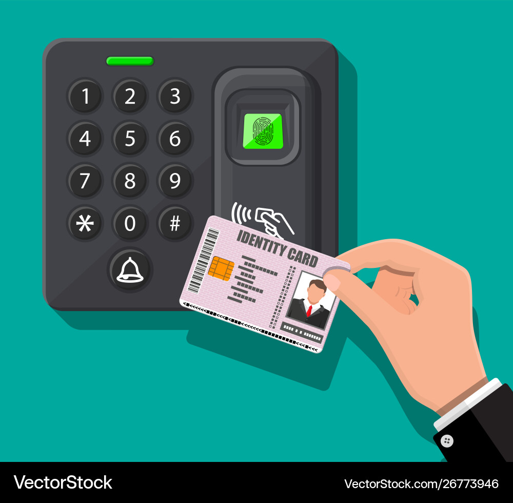 Password and fingerprint security device with hand Password and fingerprint security device with hand vector image