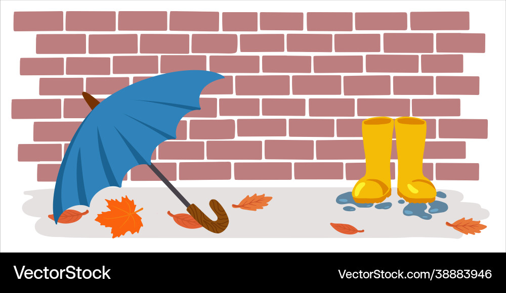 Regenschirm und Gummistiefel auf Ziegel Hintergrund Regenschirm und Gummistiefel auf Ziegel Hintergrund vektorbild