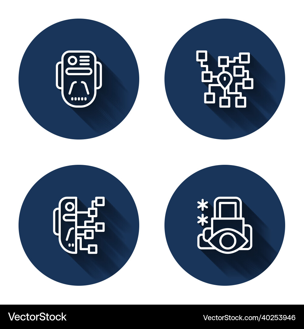 Set line artificial intelligence robot neural Set line artificial intelligence robot neural vector image