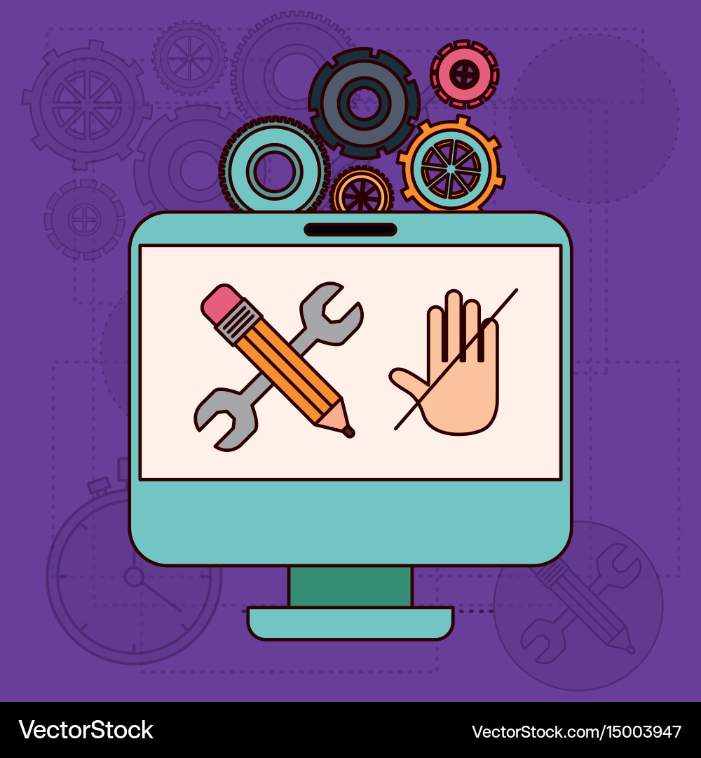 Background with desktop computer and tools Vector Image