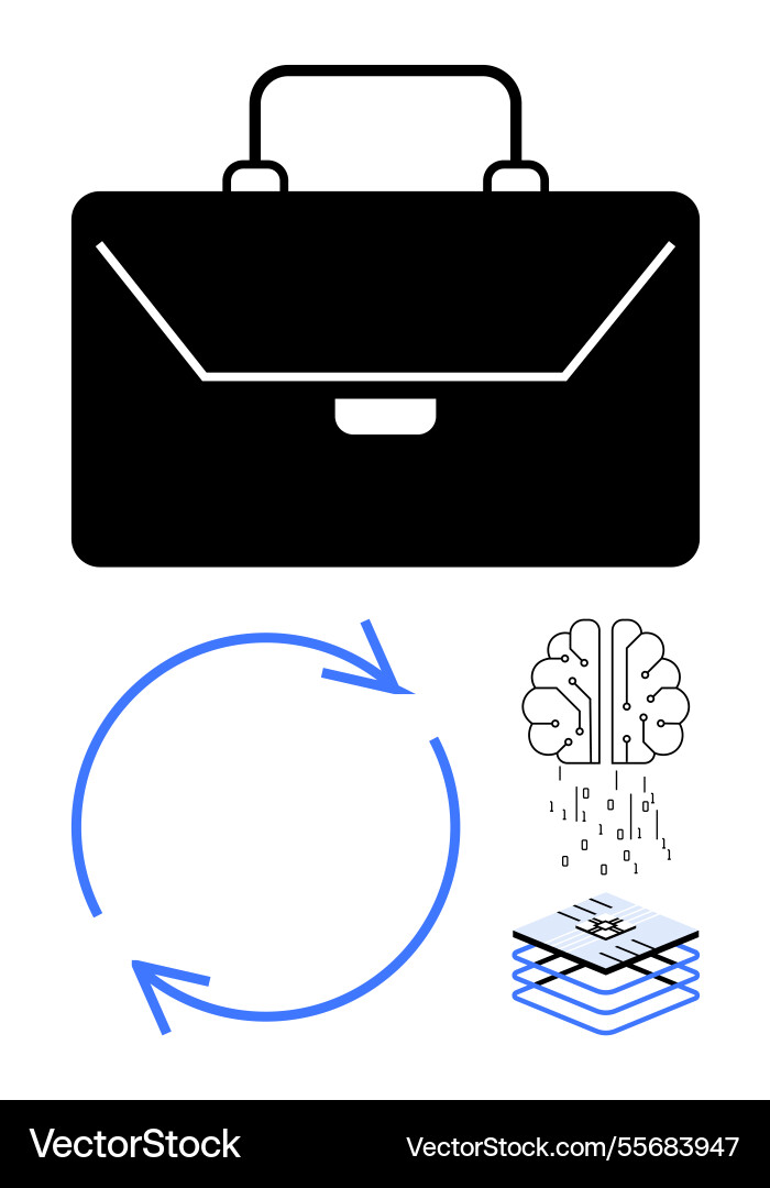 Business briefcase with workflow cycle artificial Business briefcase with workflow cycle artificial vector image