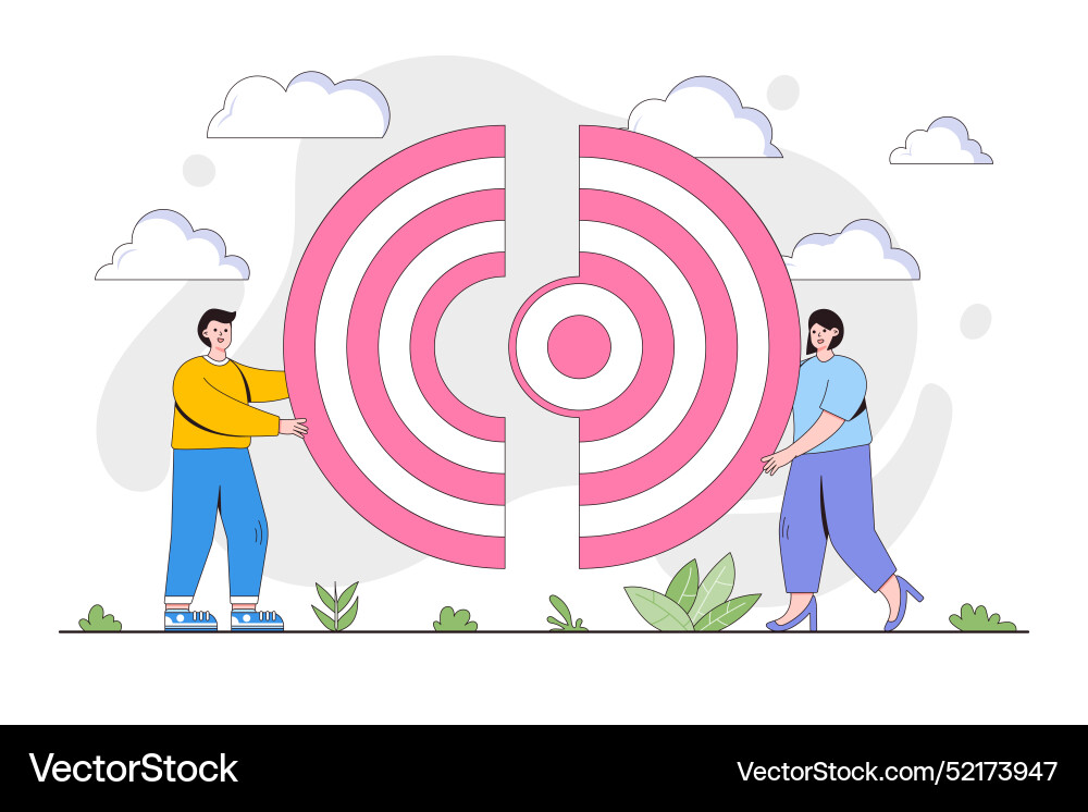 Connection of two halves target puzzle teamwork Vector Image