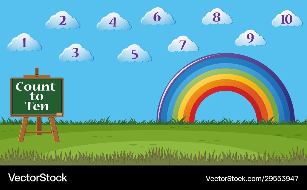 Counting number one to ten with numbers in sky vector image