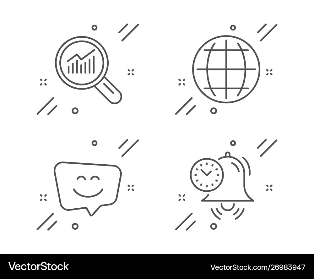 Data analysis globe and smile face icons set Data analysis globe and smile face icons set vector image
