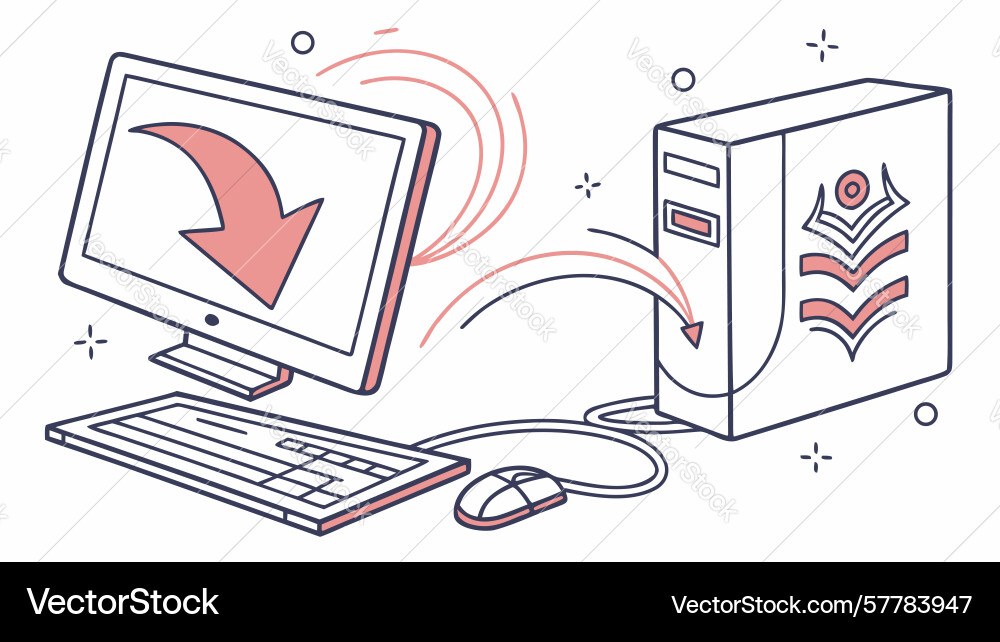 Desktop computer setup with monitor and tower vector image