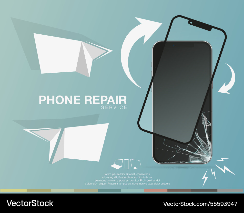 Gebrochene Anzeige im Reparaturservice für Mobiltelefone Gebrochene Anzeige im Reparaturservice für Mobiltelefone vektorbild