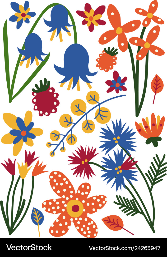 Schöne bunte wilde oder gartenblühende Blumen Schöne bunte wilde oder gartenblühende Blumen vektorbild
