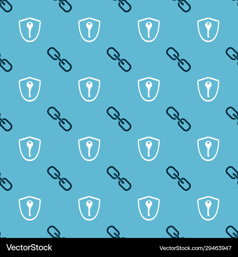 Set chain link and shield with key on seamless Set chain link and shield with key on seamless vector image