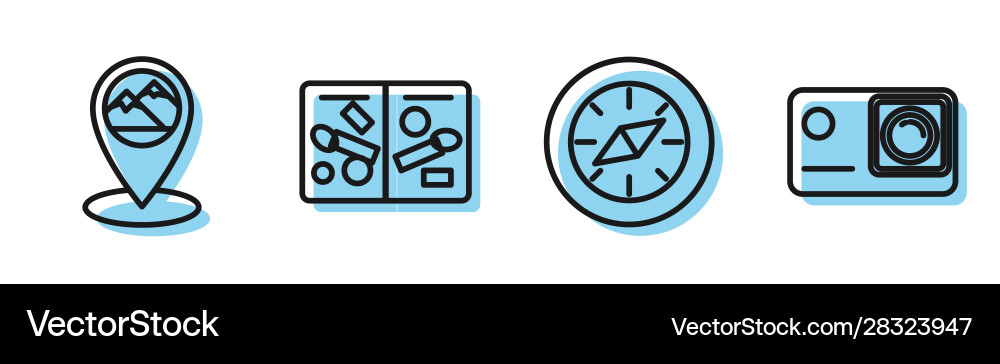 Set line compass map pointer with mountain Set line compass map pointer with mountain vector image