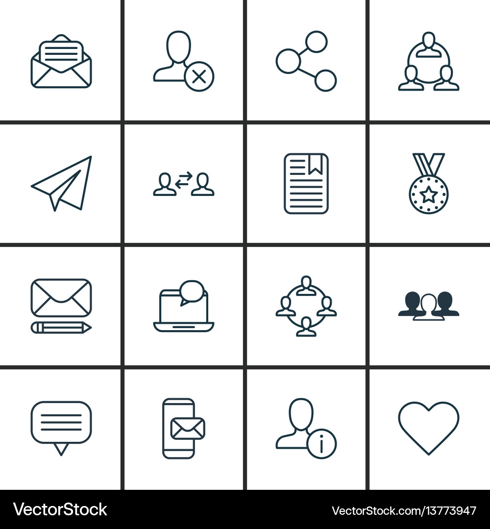 Set of 16 social icons includes follow read Set of 16 social icons includes follow read vector image