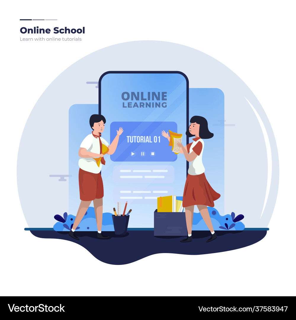 Students learn with online tutorials Students learn with online tutorials vector image