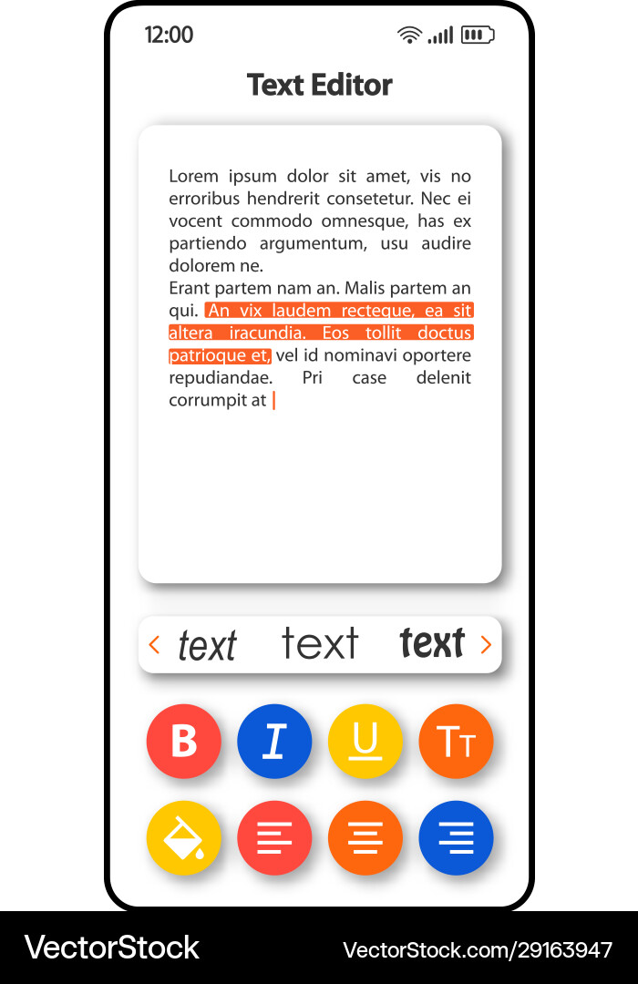 Text editing software smartphone interface Text editing software smartphone interface vector image