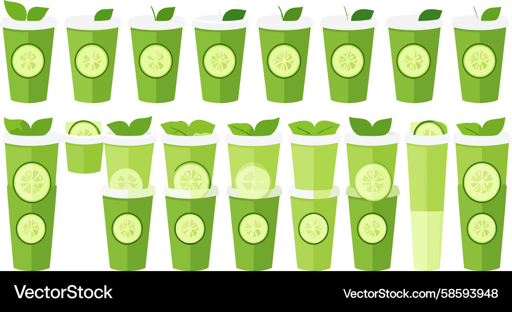 Array of green detox smoothies with cucumber Array of green detox smoothies with cucumber Vector Image