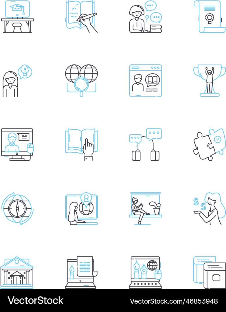 E-learning tutorials linear icons set online E-learning tutorials linear icons set online vector image