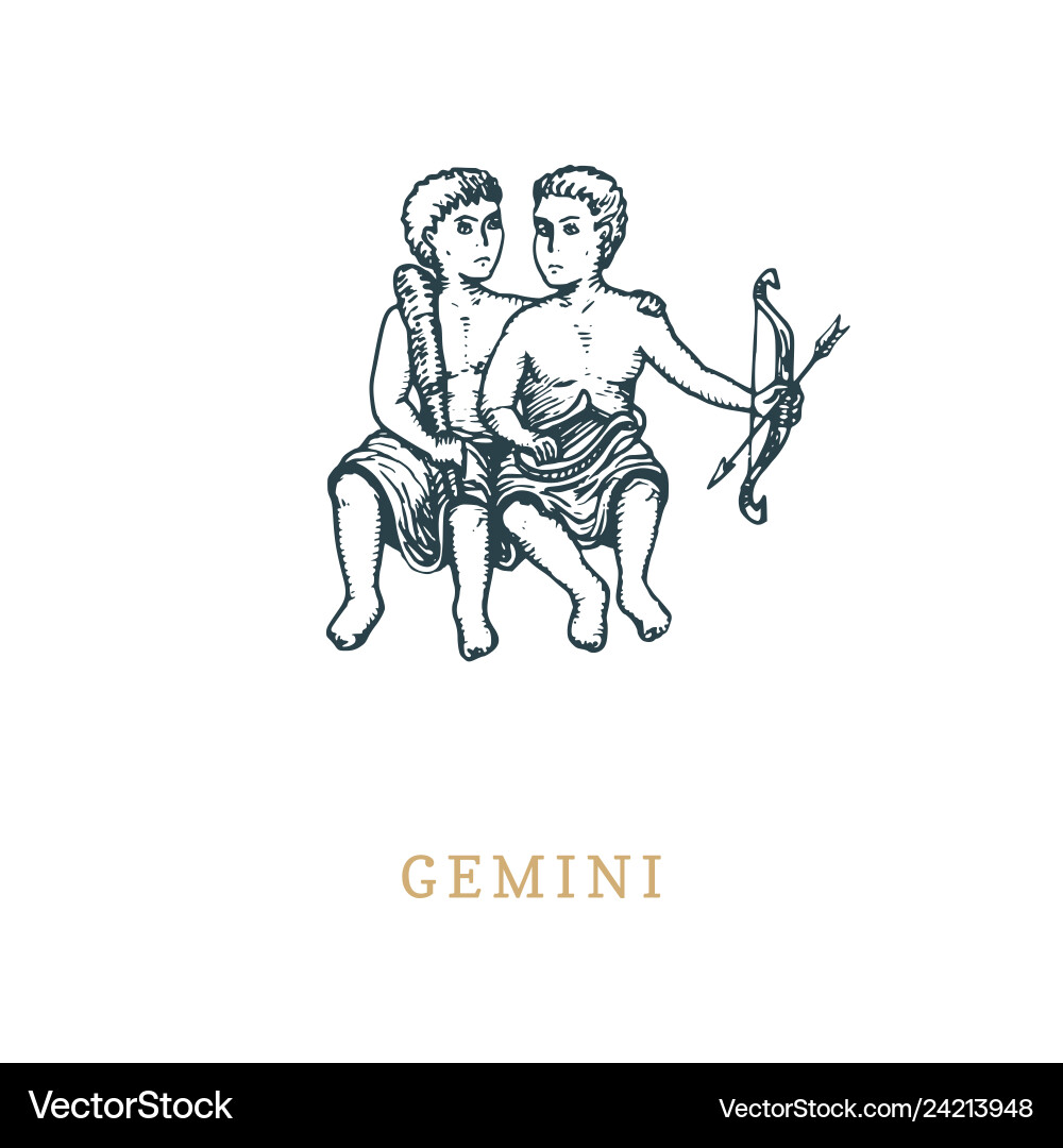 Gemini zodiac symbol hand drawn in engraving Gemini zodiac symbol hand drawn in engraving vector image