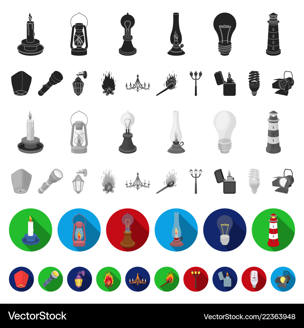 Light source flat icons in set collection Light source flat icons in set collection vector image