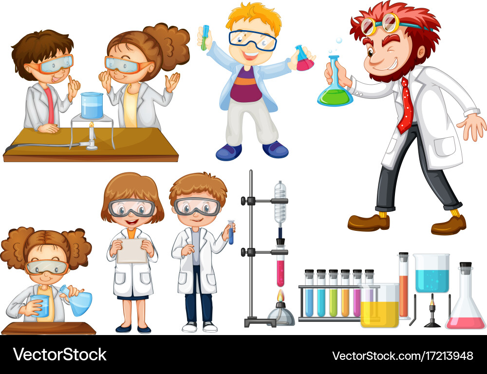 Many scientists and students doing experiments vector image