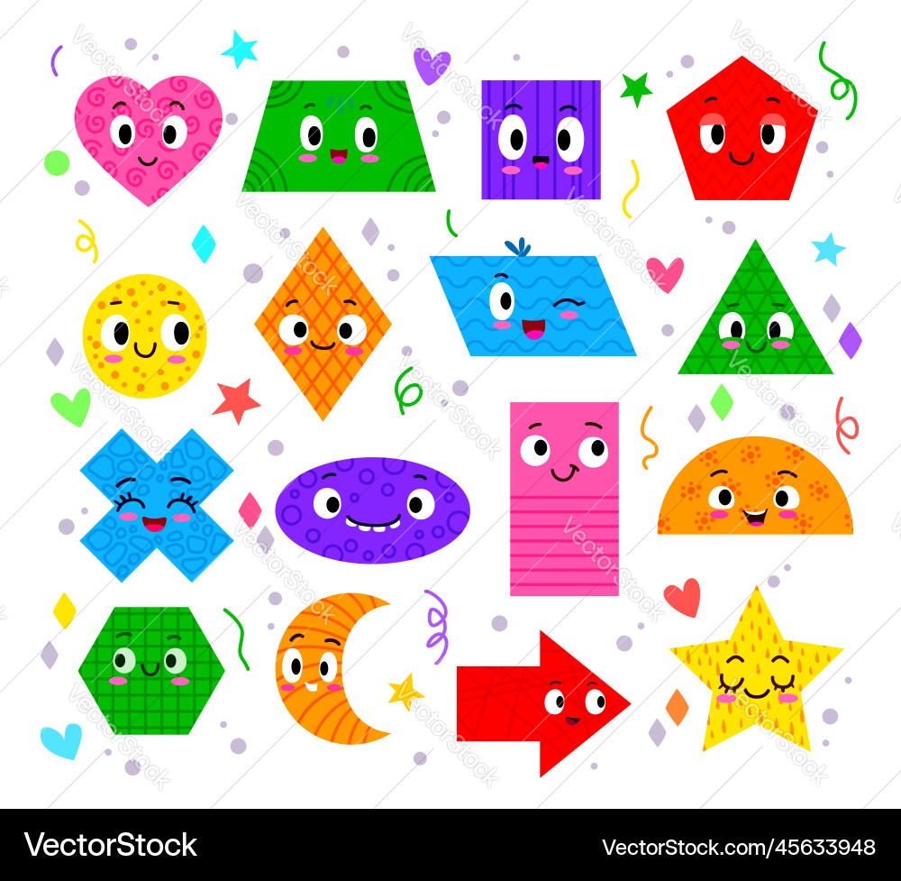 Math geometry basic shape funny characters set Math geometry basic shape funny characters set vector image