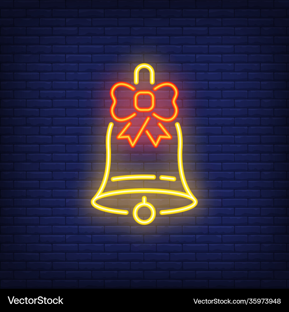 Neon Weihnachtsglocke mit Schleife Neon Weihnachtsglocke mit Schleife vektorbild