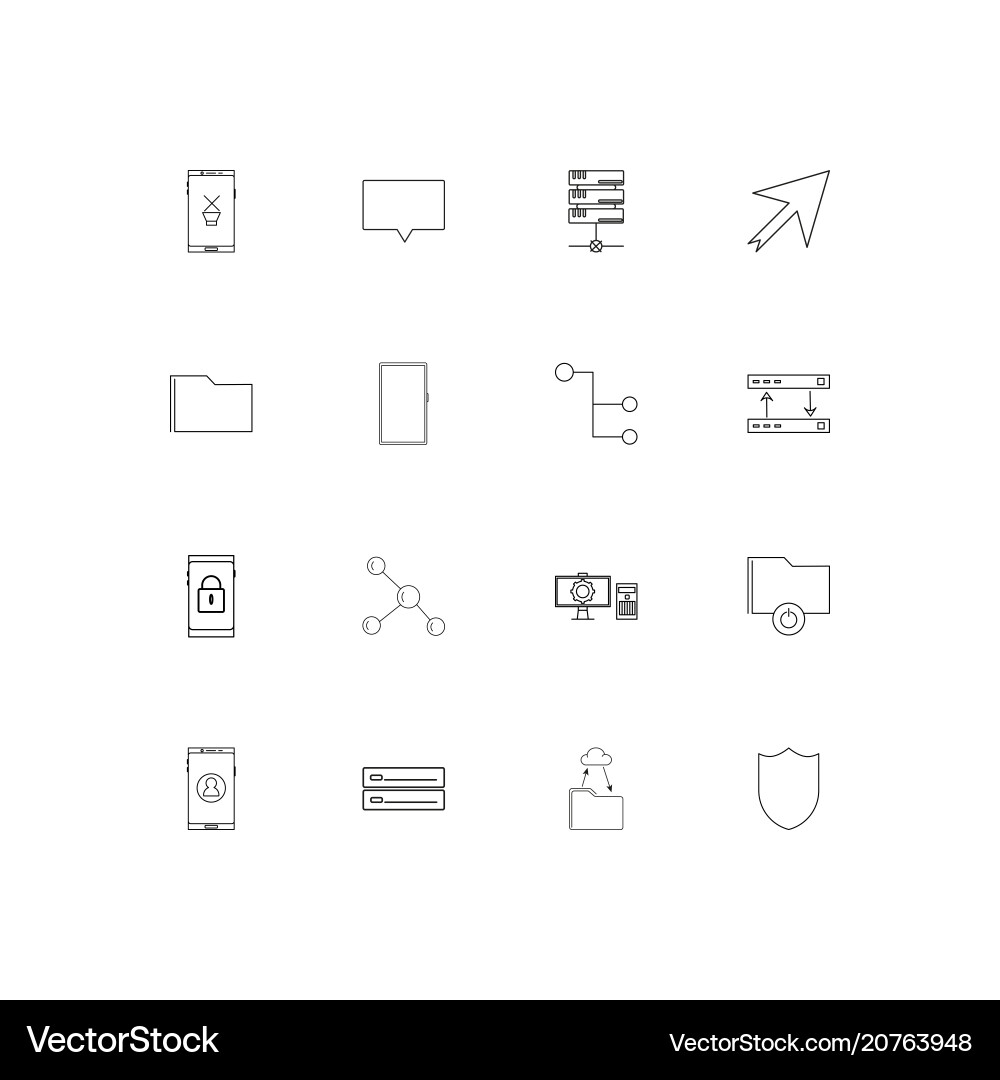 Network and database linear thin icons set vector image