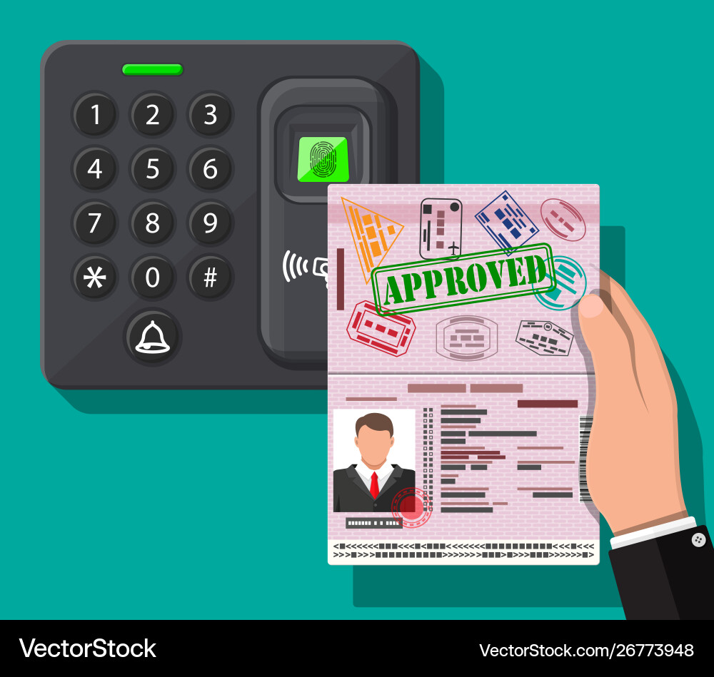 Password and fingerprint security device with hand Password and fingerprint security device with hand vector image