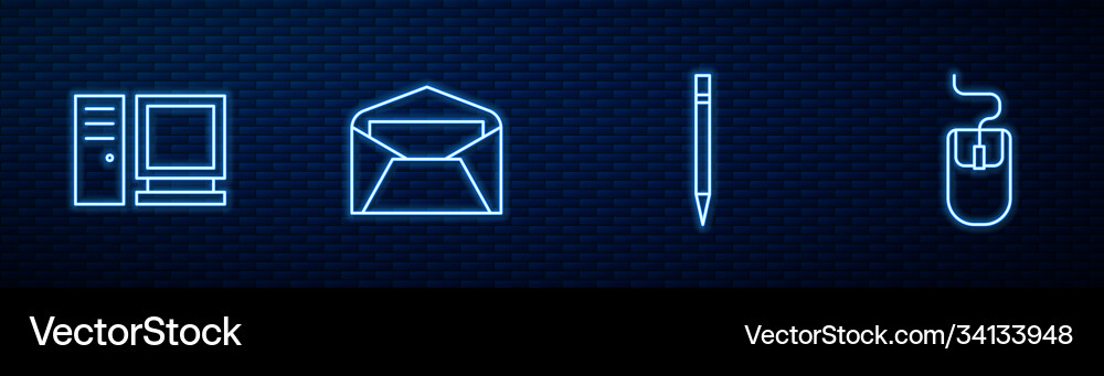 Set line pencil with eraser computer monitor Set line pencil with eraser computer monitor vector image