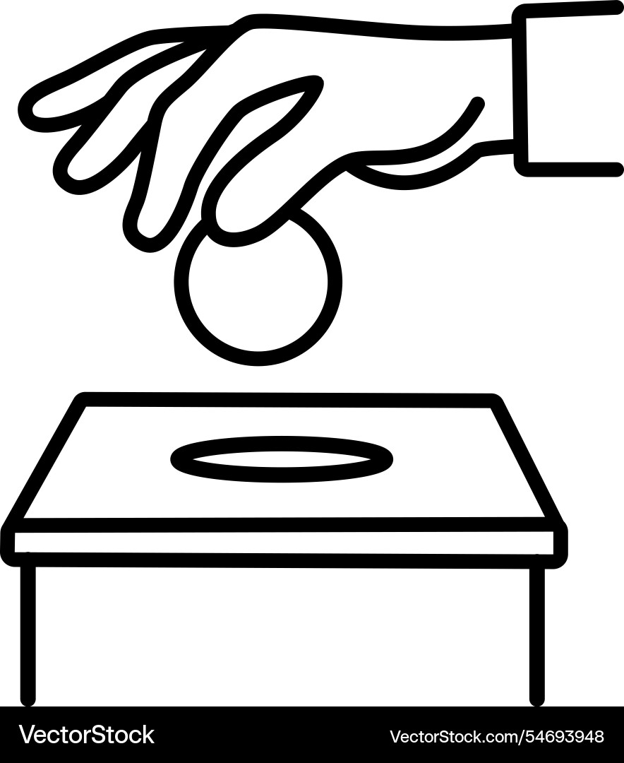 Thin line icon showing hand adding coin to box Thin line icon showing hand adding coin to box Vector Image