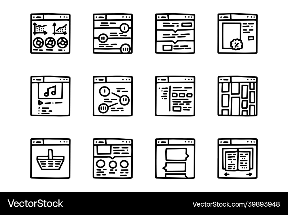Web design line doodle simple icon set Web design line doodle simple icon set vector image