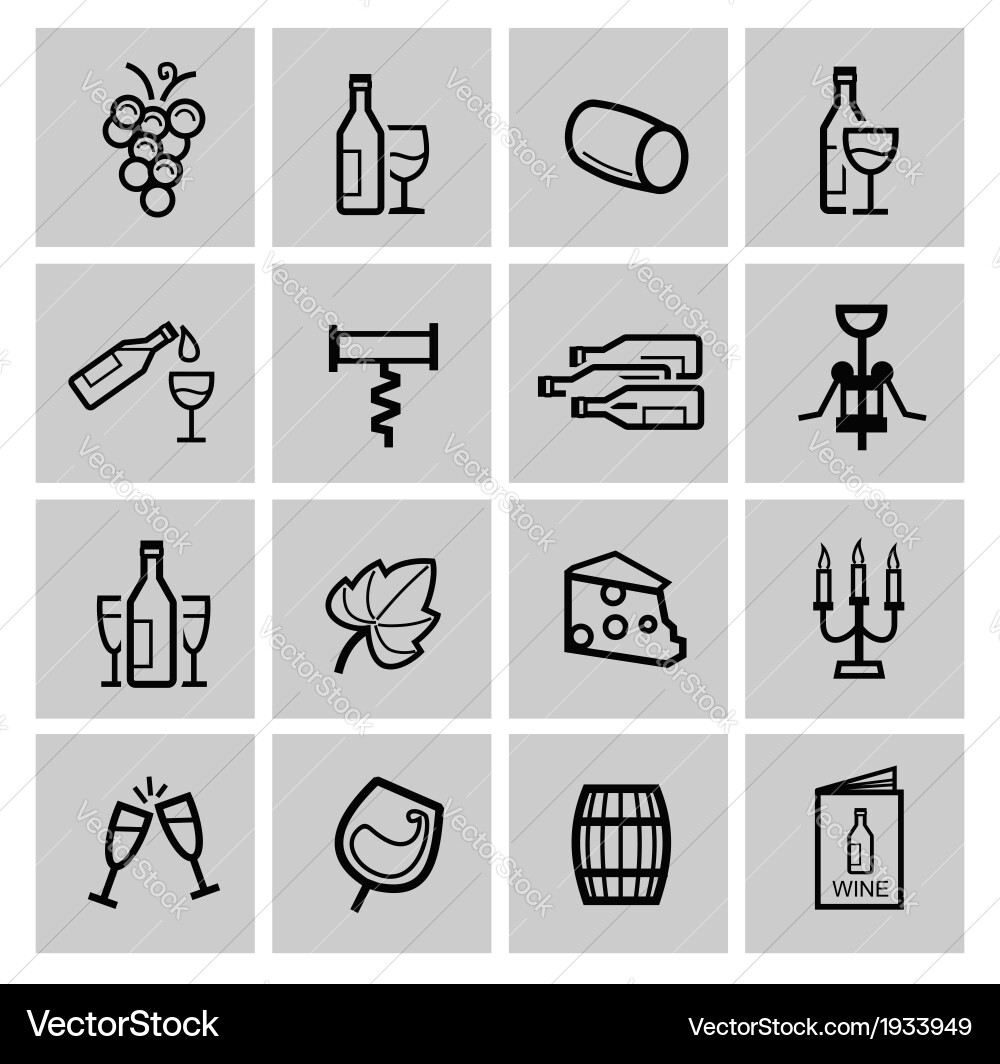Black wine icon set Royalty Free Vector Image - VectorStock