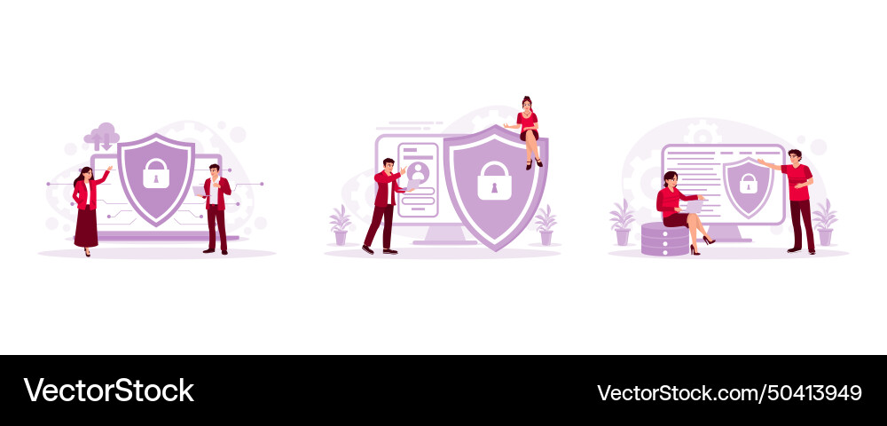 It experts use laptops to store data the shield vector image