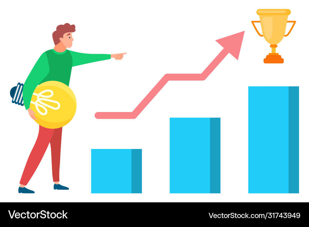 Man standing near statistic chart with light bulb Man standing near statistic chart with light bulb vector image