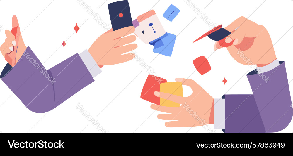Multiple hands interacting with digital elements Vector Image