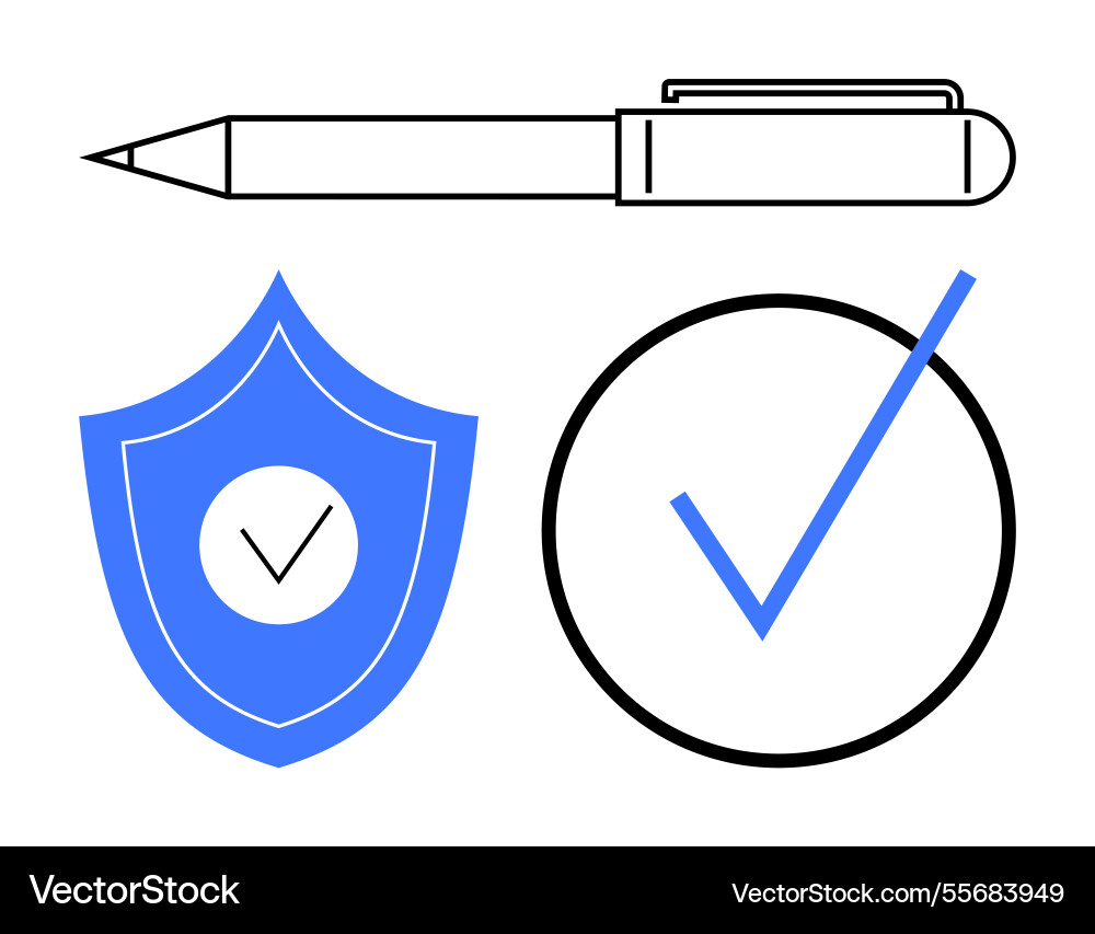 Pen with shield and checkmark representing Pen with shield and checkmark representing vector image