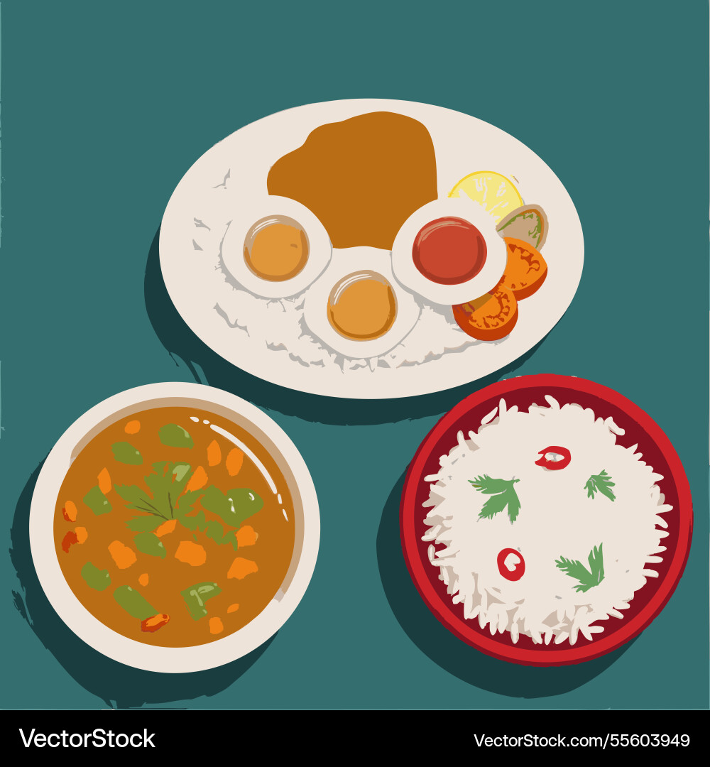 Dinner Rice Vector Rice with side dishes Royalty Free Vector Image
