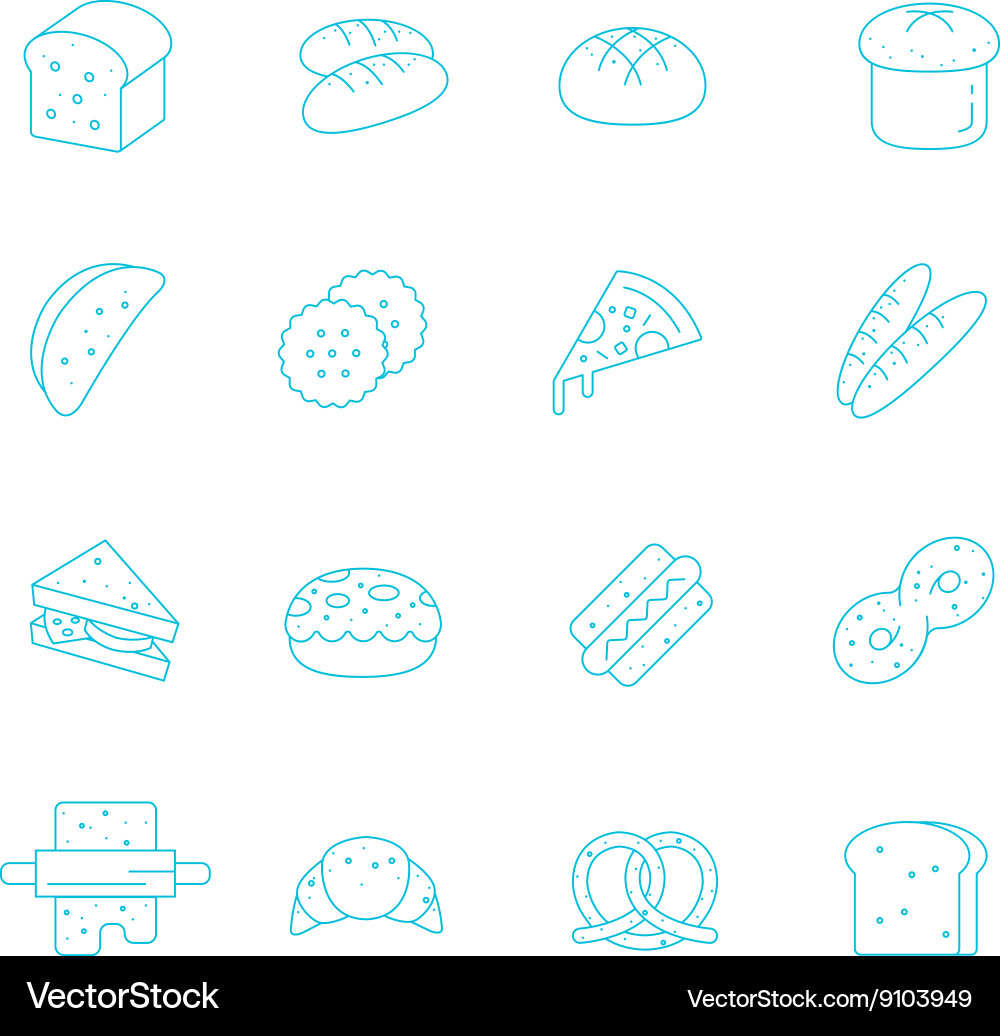 Thin lines icon set - bread and bakery Vector Image