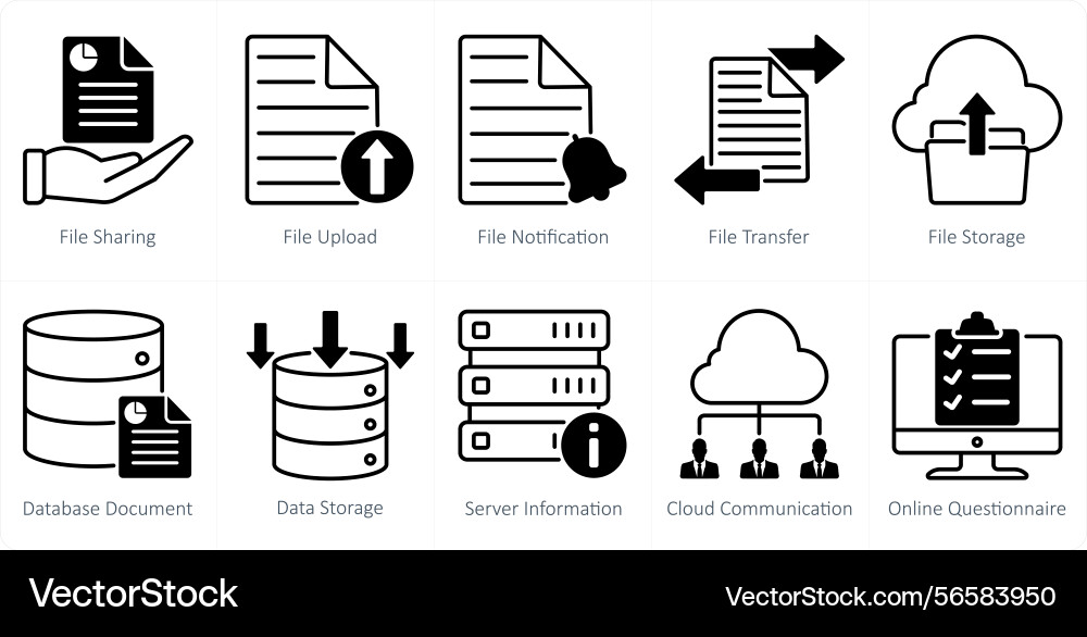 A set of 10 seo icons as file sharing upload vector image