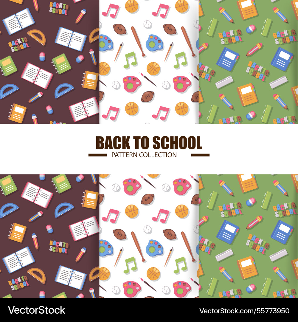 Back to school patterns collection with elements Vector Image