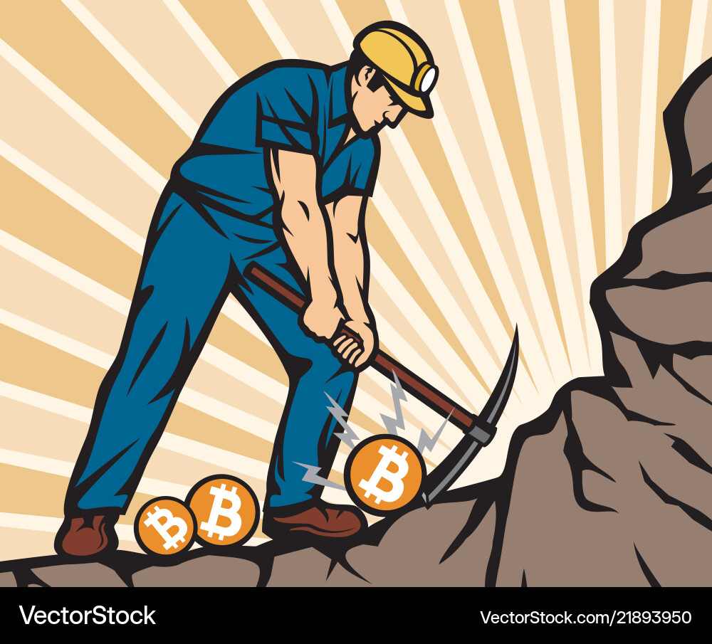 Bitcoin Miner with Pickaxe – Royalty-Free Vector | VectorStock