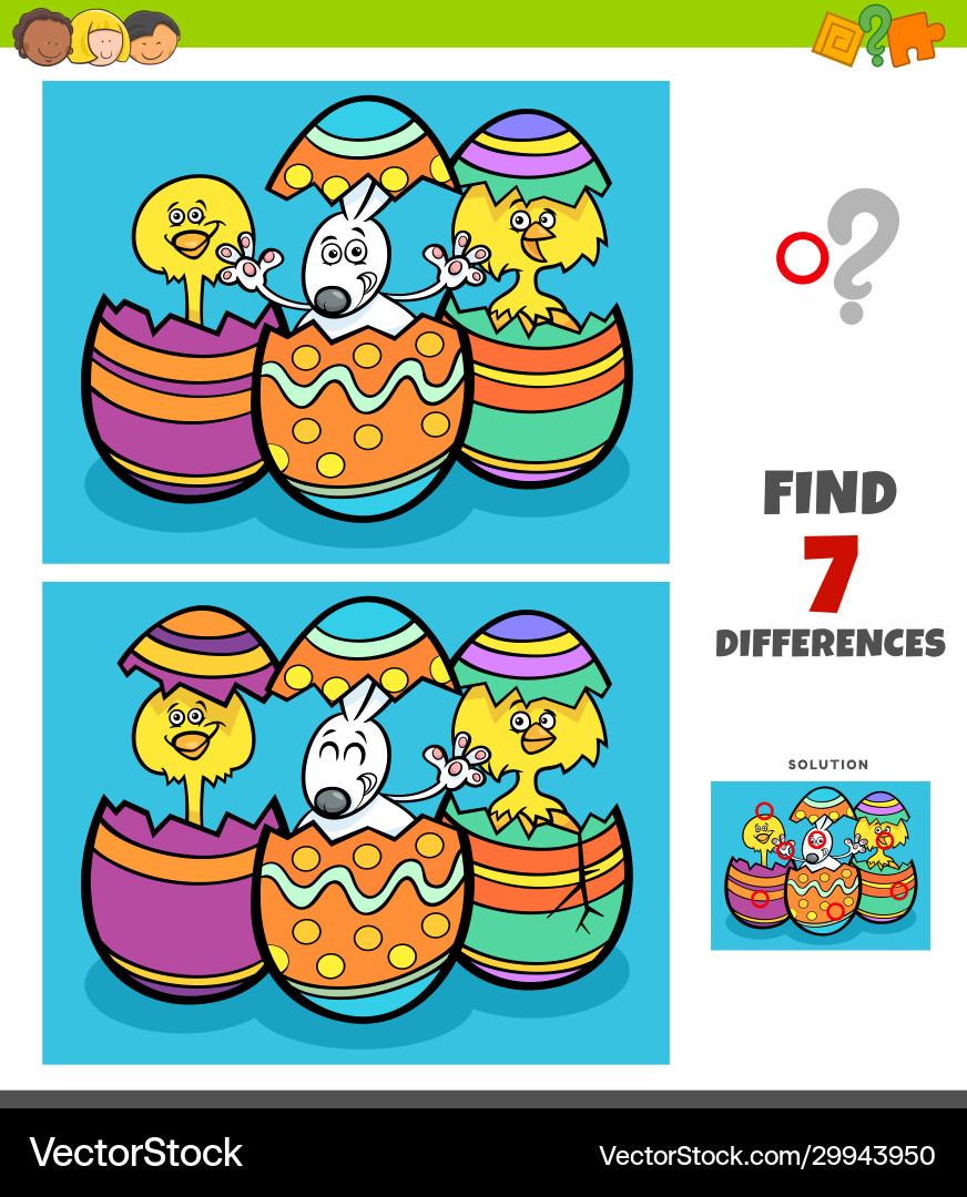 Differences game with cartoon easter characters Differences game with cartoon easter characters vector image