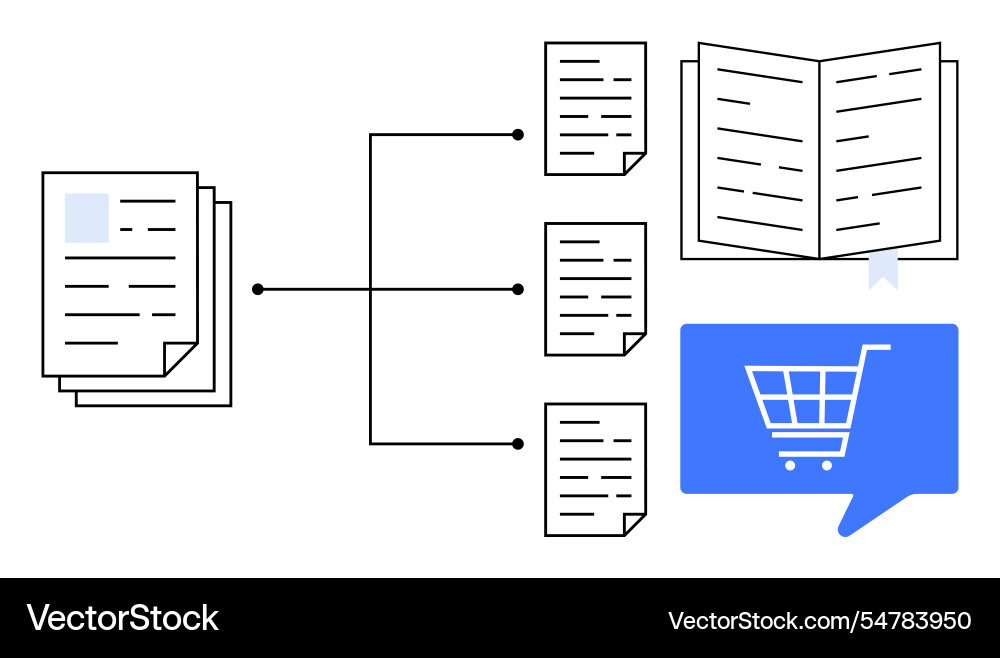 Document organization flowchart with shopping cart Document organization flowchart with shopping cart vector image