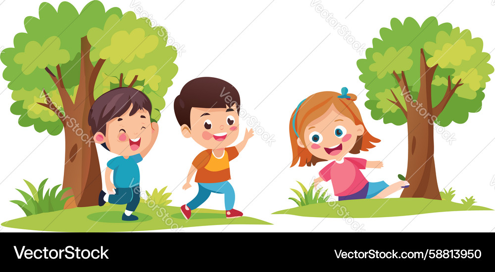 Group of children running and playing in a field Vector Image