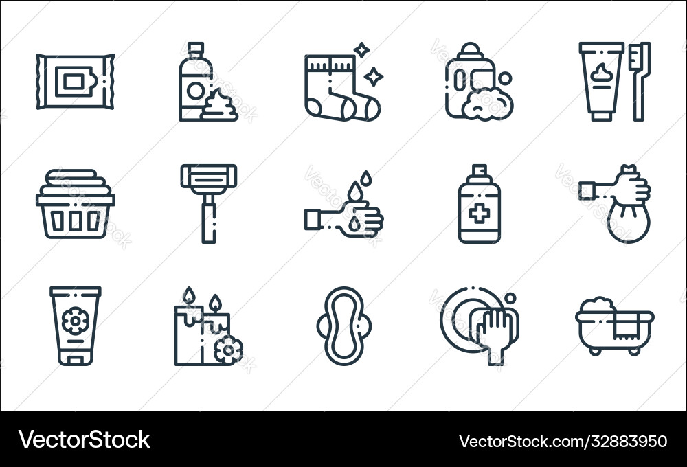 Hygiene routine line icons linear set quality Hygiene routine line icons linear set quality Vector Image