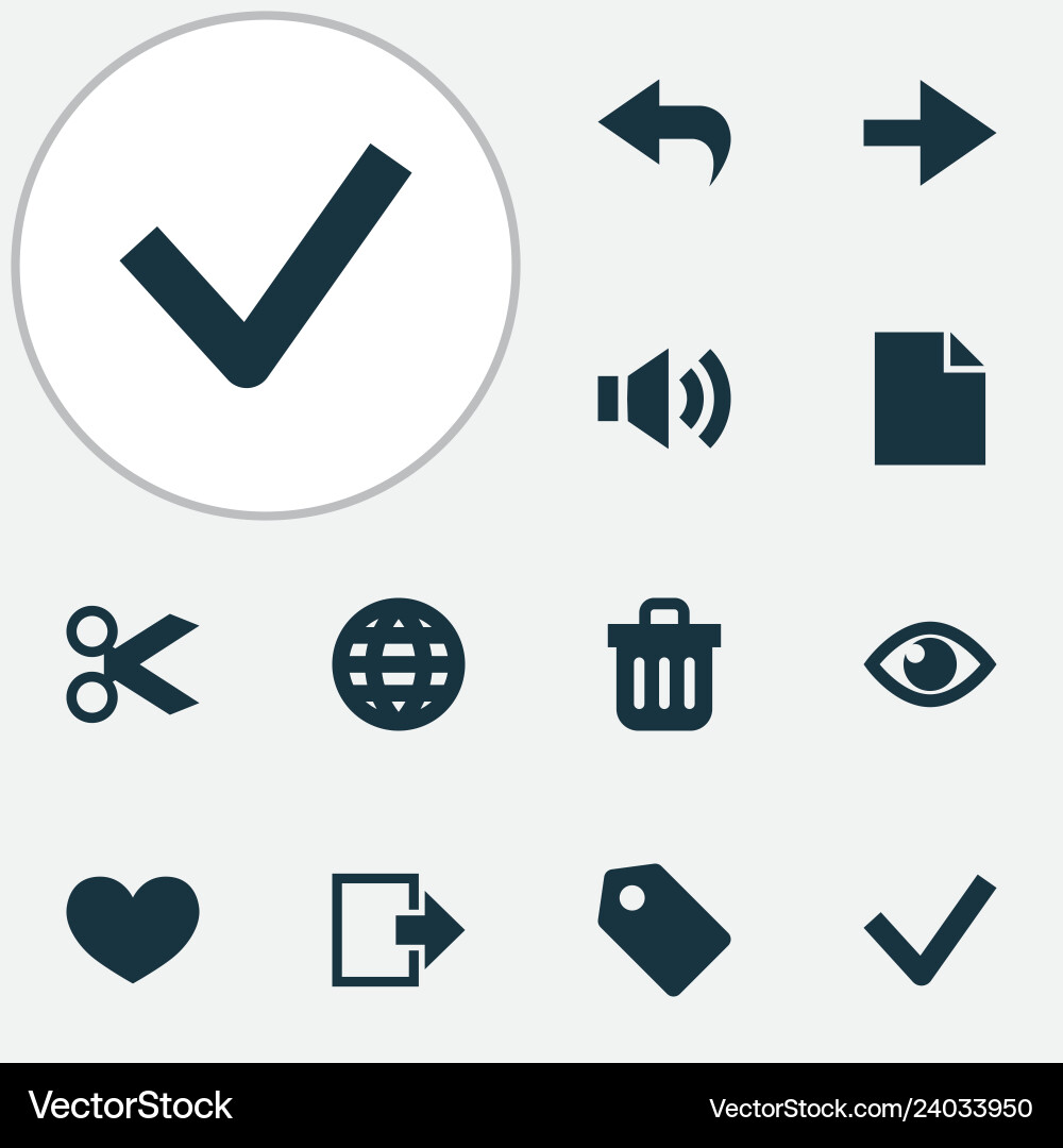 Interface icons set with file cut globe vector image