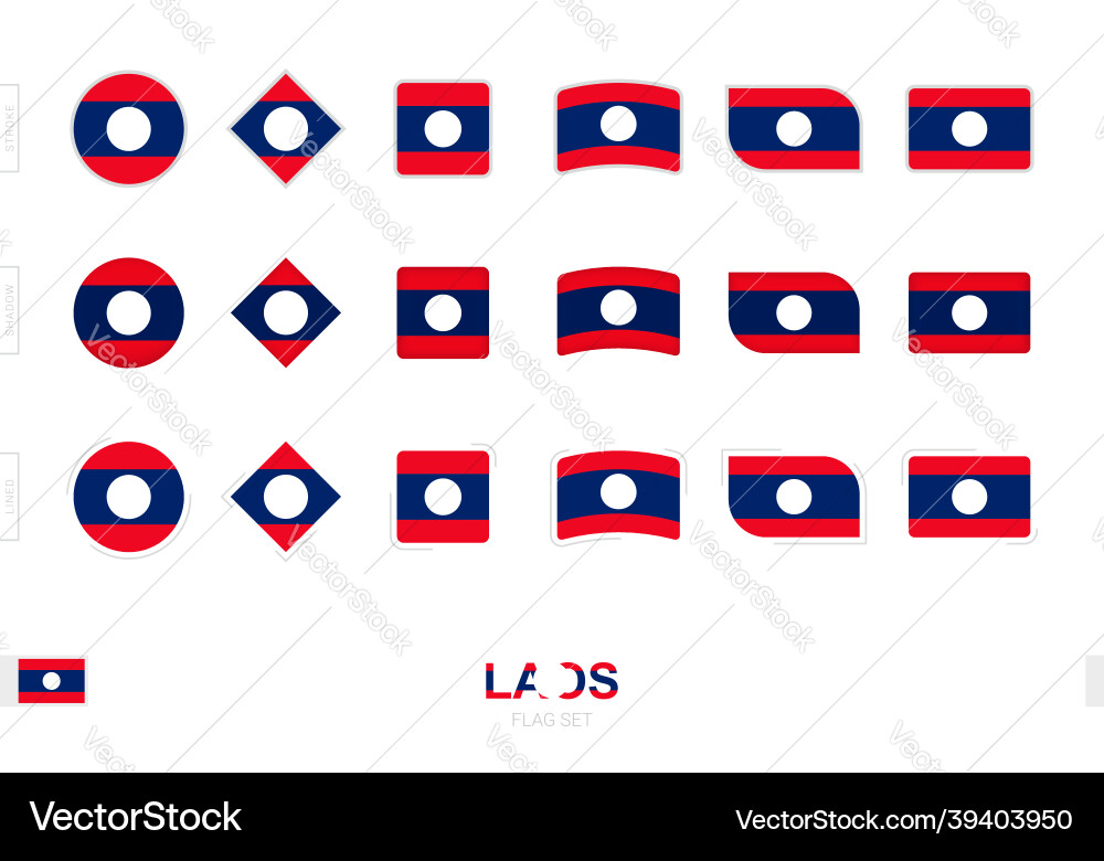 Laos flag set simple flags of with three Vector Image